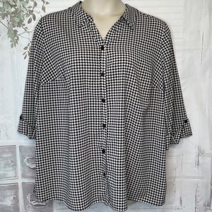 Catherines Womens Houndstooth Black White Button Up Top Blouse Plus Sz 1X 18 20W